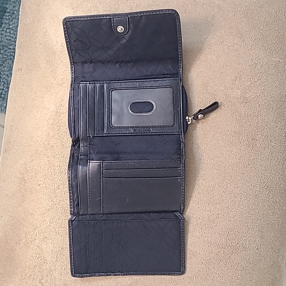 Fossil Leather Wallet TriFold Card Zip Coin Pocket